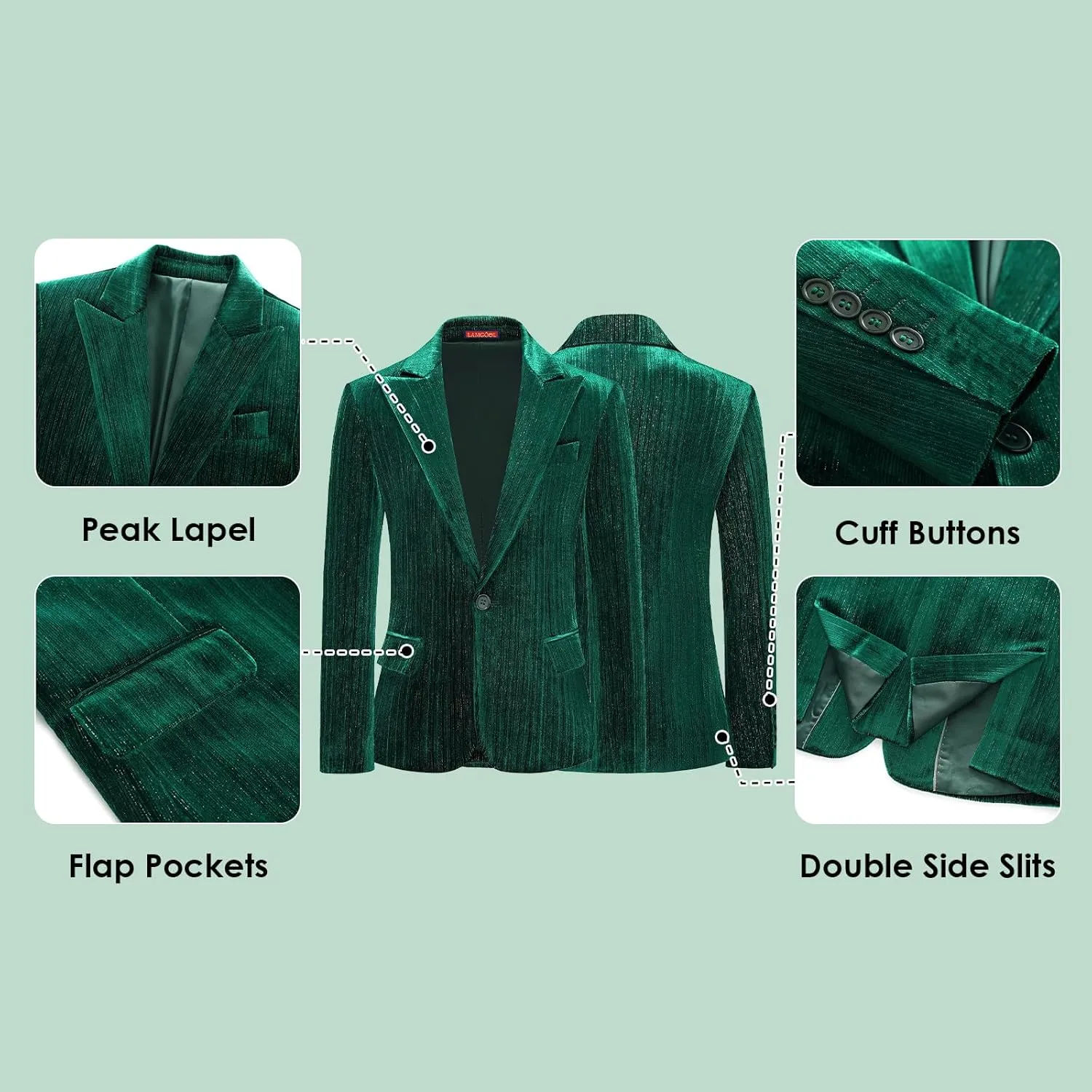 Lamgool Boys Velvet Suit Set Slim Fit Tuxedo Kids Formal Outfit 4 Piece with Blazer Jacket Shirt Pant Bow Tie for Wedding