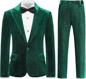 Lamgool Boys Velvet Suit Set Slim Fit Tuxedo Kids Formal Outfit 4 Piece with Blazer Jacket Shirt Pant Bow Tie for Wedding