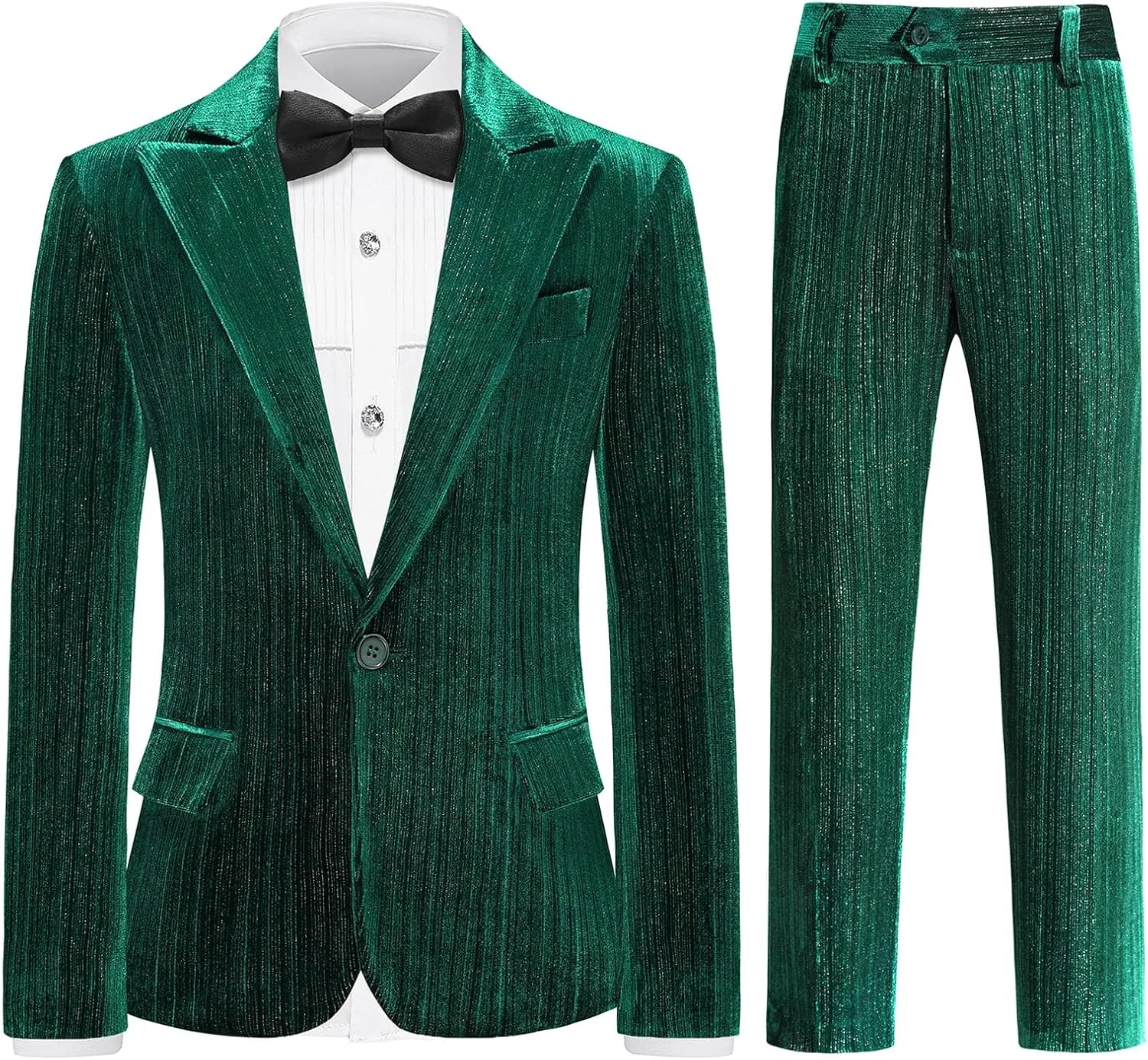 Lamgool Boys Velvet Suit Set Slim Fit Tuxedo Kids Formal Outfit 4 Piece with Blazer Jacket Shirt Pant Bow Tie for Wedding