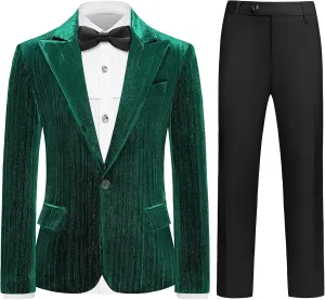 Lamgool Boys Velvet Suit Set Slim Fit Tuxedo Kids Formal Outfit 4 Piece with Blazer Jacket Shirt Pant Bow Tie for Wedding
