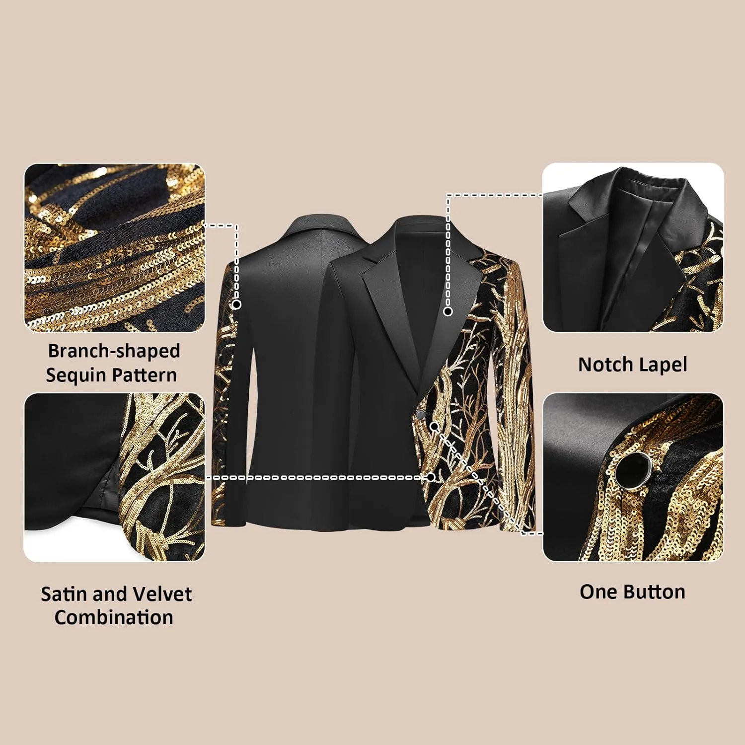 Lamgool Tuxedo Suits for Boys Kids Formal Outfit 4-Piece Set with Sequin Blazer Dress Shirt Black Pants Bow tie Prom Wedding