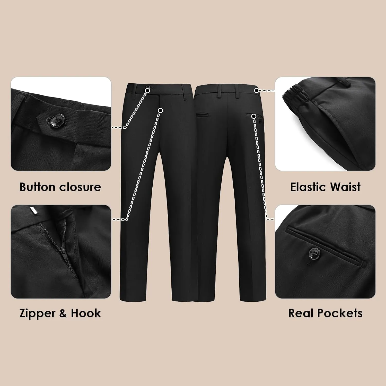 Lamgool Tuxedo Suits for Boys Kids Formal Outfit 4-Piece Set with Sequin Blazer Dress Shirt Black Pants Bow tie Prom Wedding