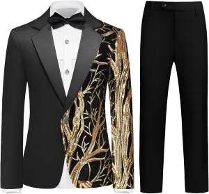 Lamgool Tuxedo Suits for Boys Kids Formal Outfit 4-Piece Set with Sequin Blazer Dress Shirt Black Pants Bow tie Prom Wedding