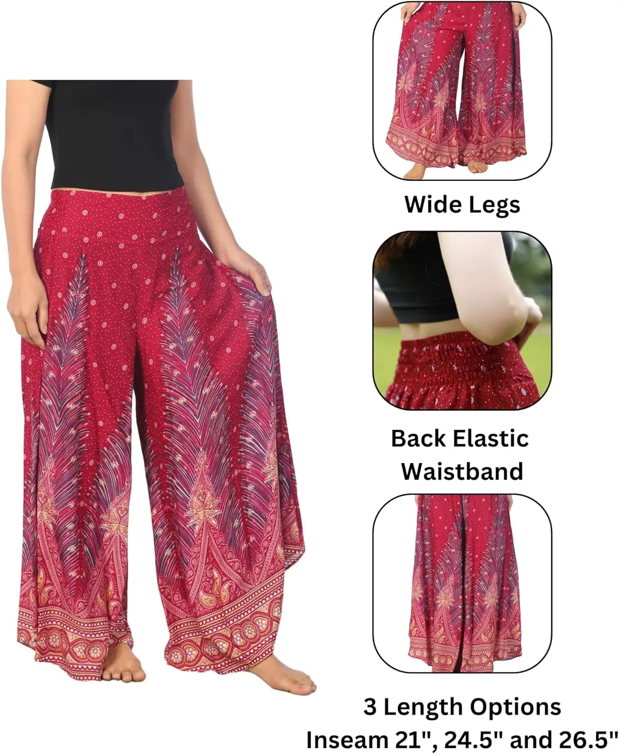 Lannaclothesdesign Palazzo Pants for Women Wide Leg Boho Harem Yoga Pants S M L XL Sizes