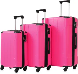 Lightweight 3-Piece Hardshell Luggage Set with Spinner Suitcases, Carry-On and Checked Sizes, Rose Red