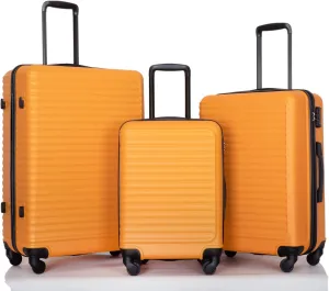 Lightweight 3 Piece Luggage Set with 360 Spinner Wheels, Adjustable Pull Rod, Orange