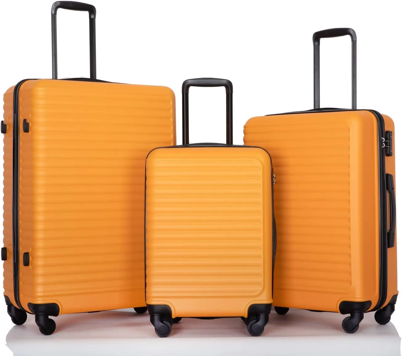 Lightweight 3 Piece Luggage Set with 360 Spinner Wheels, Adjustable Pull Rod, Orange