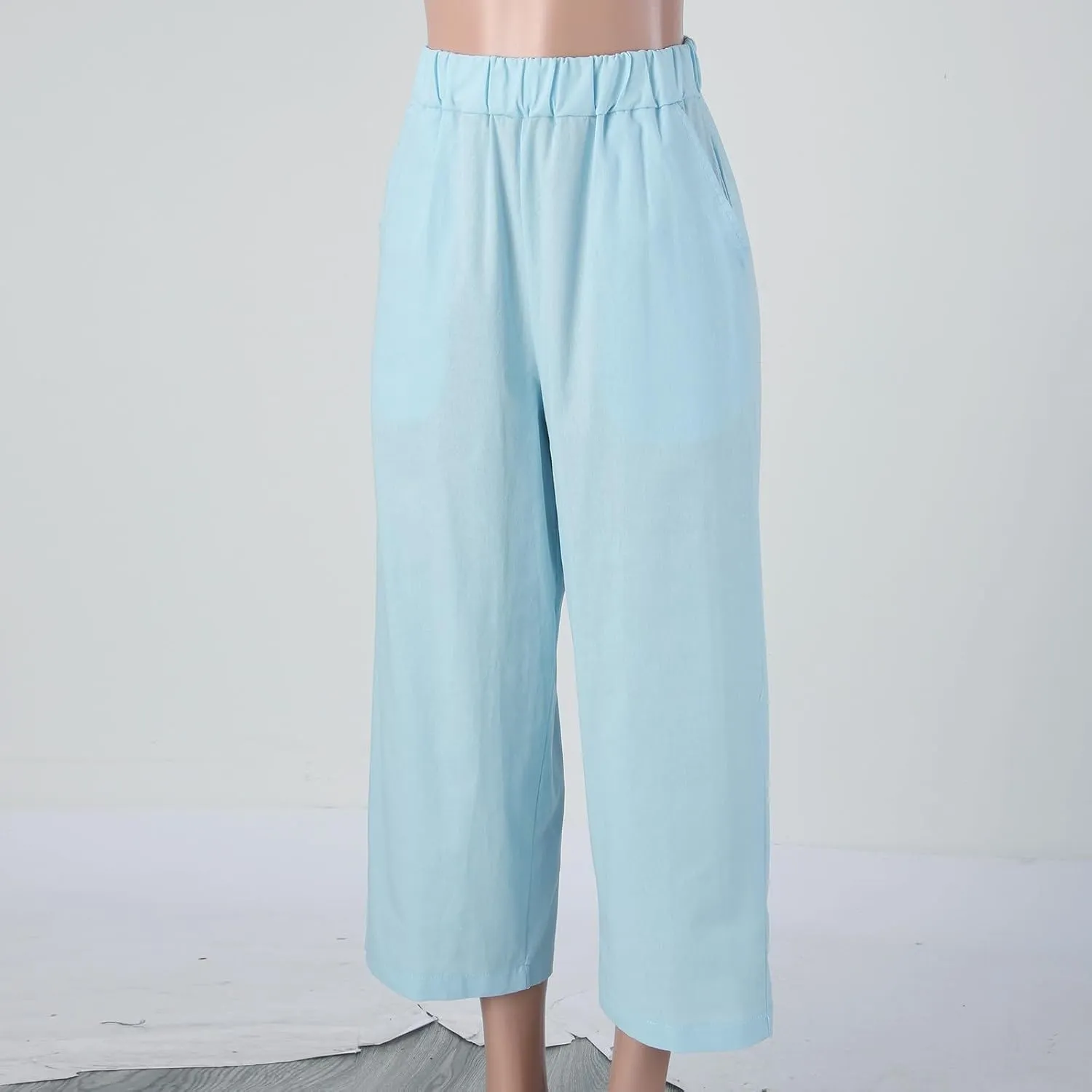 Linen Pants for Women Lightweight Casual Loose High Waist Straight Legs Trousers Summer Beach Yoga Pants with Pockets