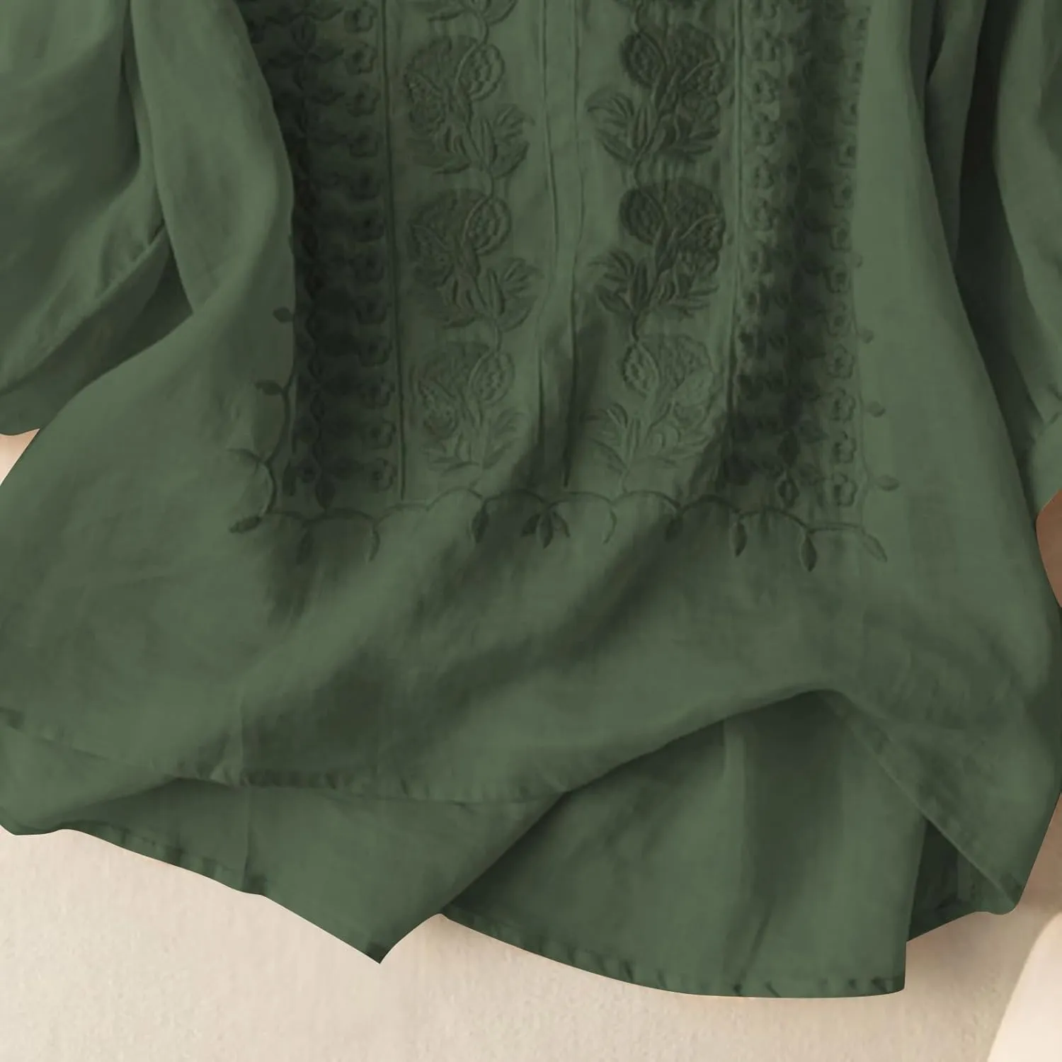 Linen Shirts for Women 2025 Summer Embroidered Trendy Dressy Casual Workout Tops 3/4 Sleeve Plain Lightweight Blouses