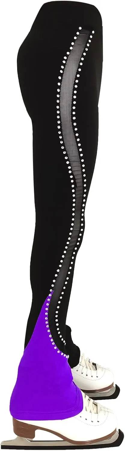 LIUHUO Ice Skating Pants Girls Women Stretchy Mesh Figure Skating Trousers Rhinestones Leggings