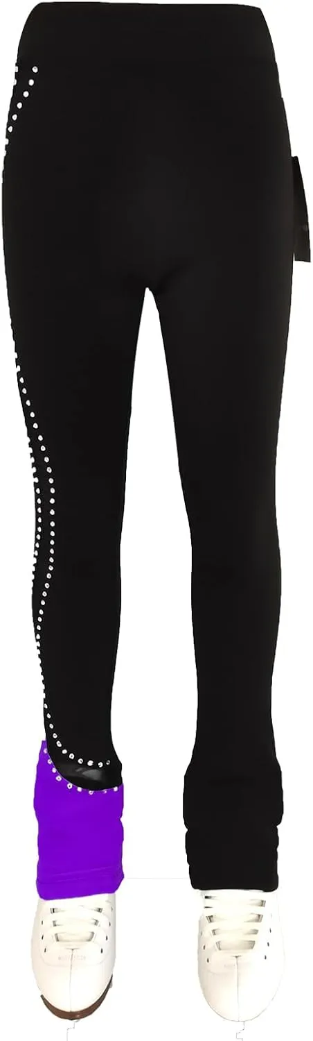 LIUHUO Ice Skating Pants Girls Women Stretchy Mesh Figure Skating Trousers Rhinestones Leggings