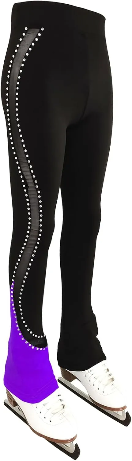 LIUHUO Ice Skating Pants Girls Women Stretchy Mesh Figure Skating Trousers Rhinestones Leggings