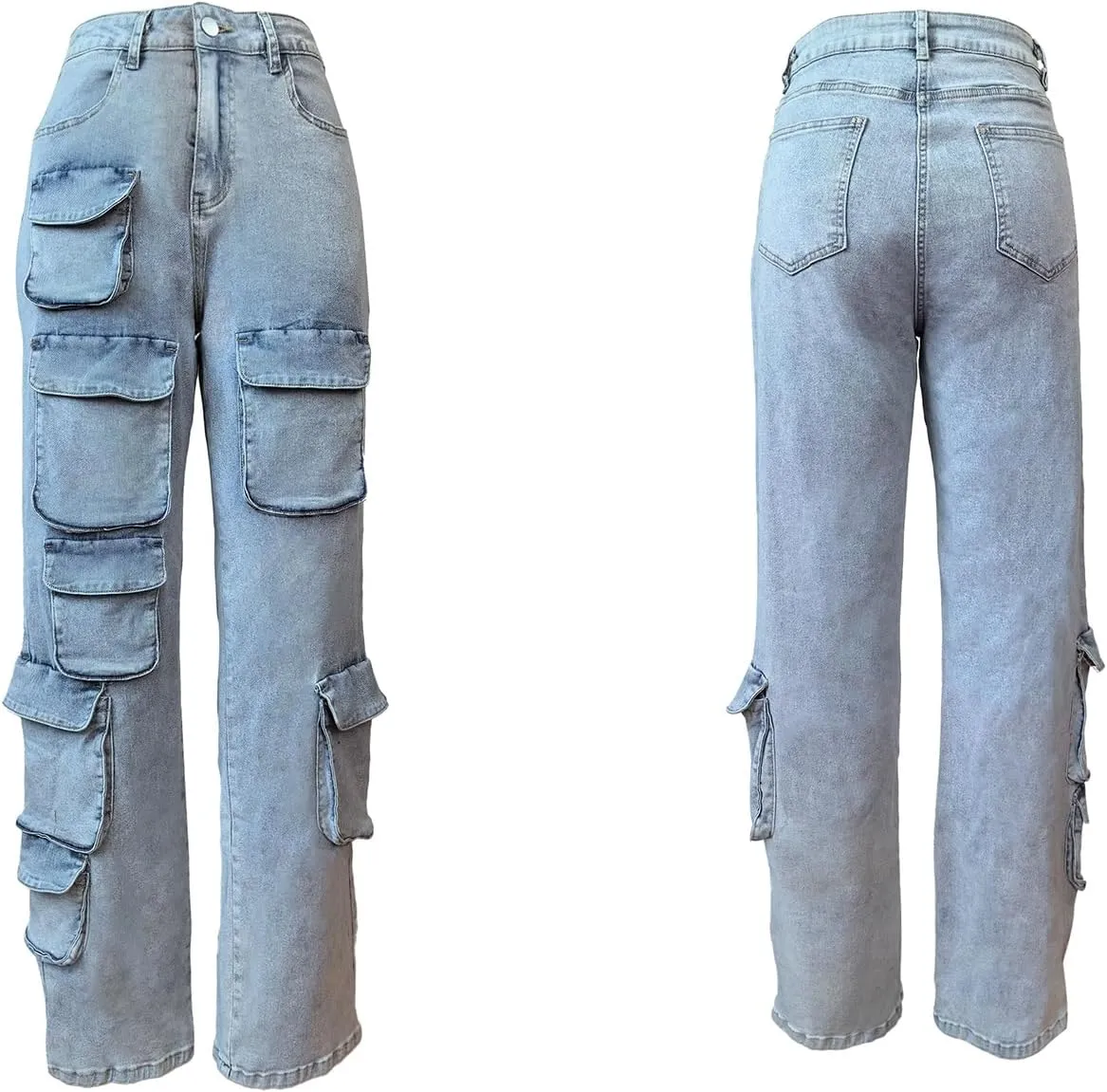 LKOUS Women's High Waist Cargo Jeans,Baggy Y2K Denim Pants with Multi Pockets