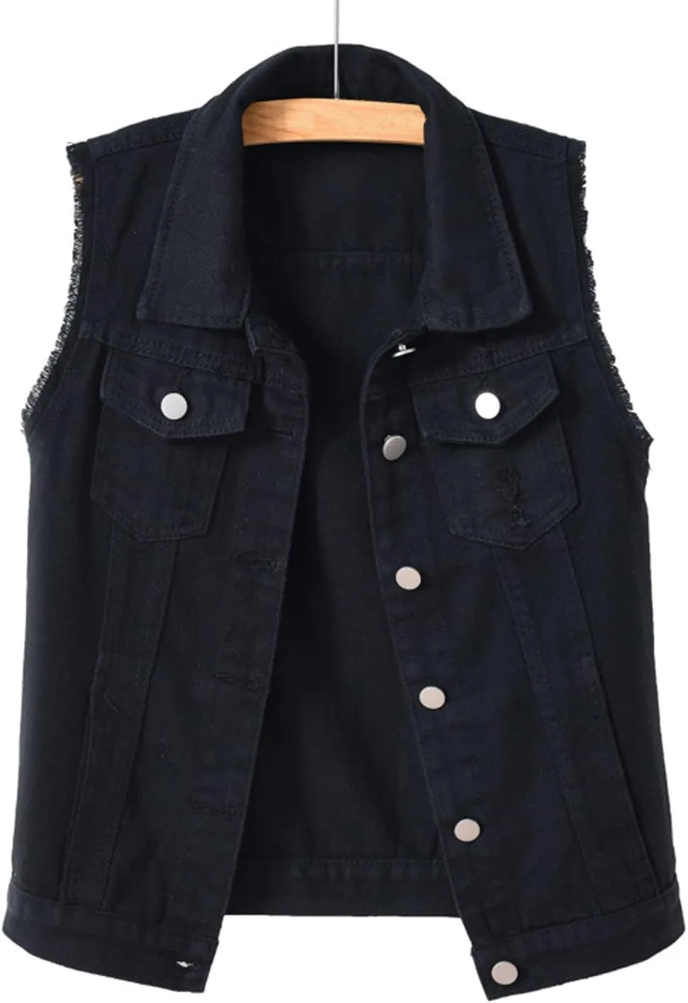 Locachy Women's Casual Denim Vest Jacket Slim Fit Sleeveless Ripped Tops
