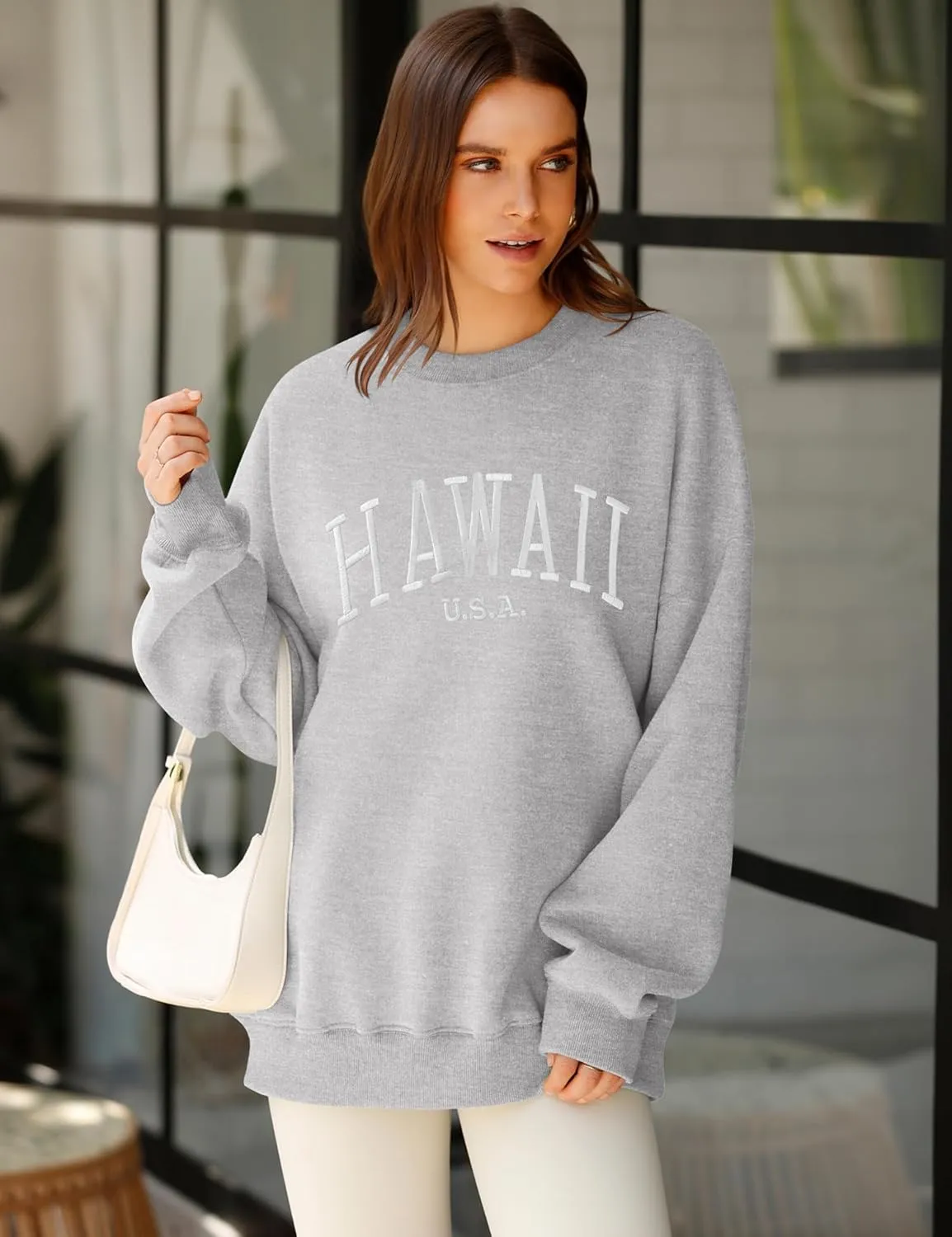 LOMON Oversized Sweatshirt for Women Crewneck Long Sleeve Casual Fleece Tops Graphic Hoodies Pullover Sweater