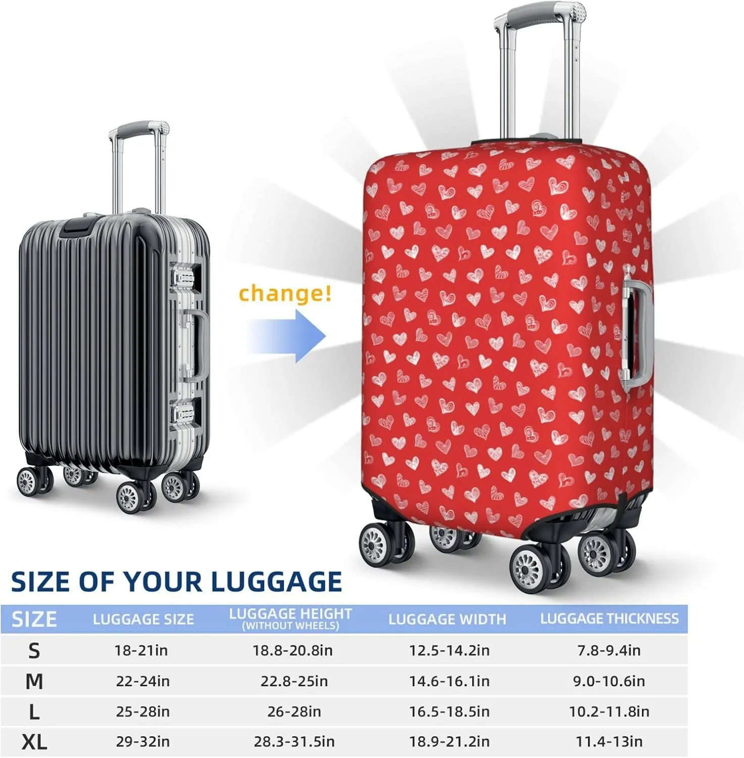 Love Hearts Travel Luggage Covers Elastic Suitcase Protector Washable Baggage Covers