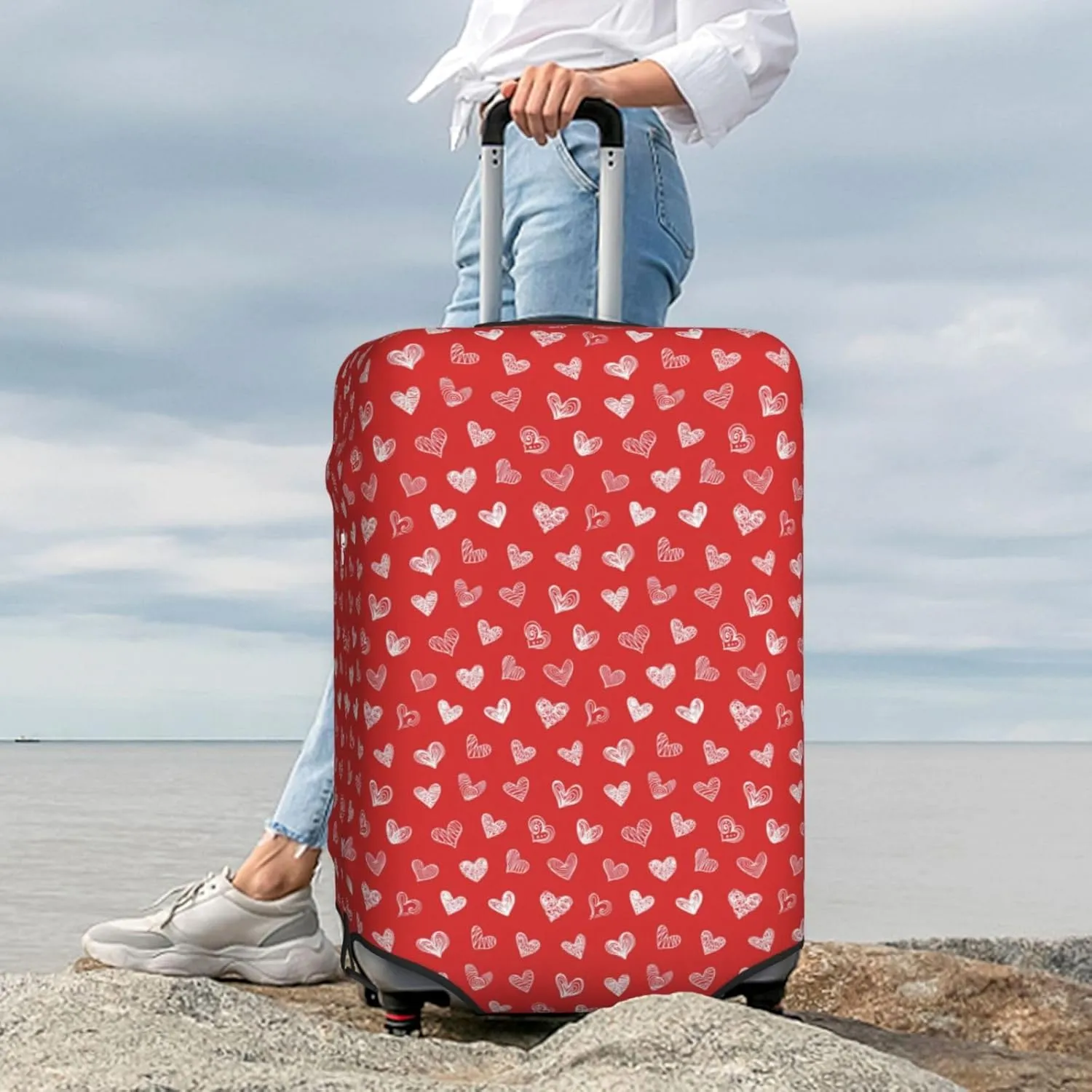 Love Hearts Travel Luggage Covers Elastic Suitcase Protector Washable Baggage Covers