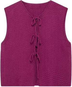 Mansy Women Tie Front Vest Top Y2k Knit V Neck Sleeveless Crop Sweater Tank Vintage Casual Streetwear