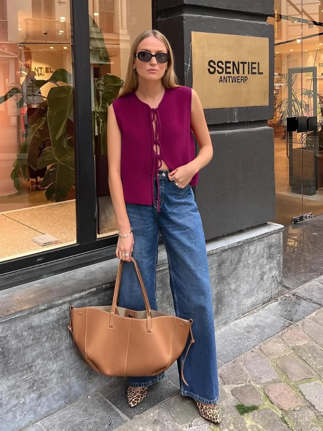 Mansy Women Tie Front Vest Top Y2k Knit V Neck Sleeveless Crop Sweater Tank Vintage Casual Streetwear