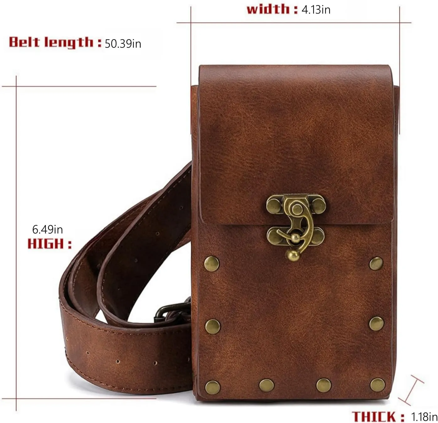 Medieval Belt Pouch for Women - Vintage Leather Waist Bag with Detachable Strap, Steampunk Renaissance Fanny Pack Cellphone Holder, Festival Costume Accessories (6.5"x4.1") (black)