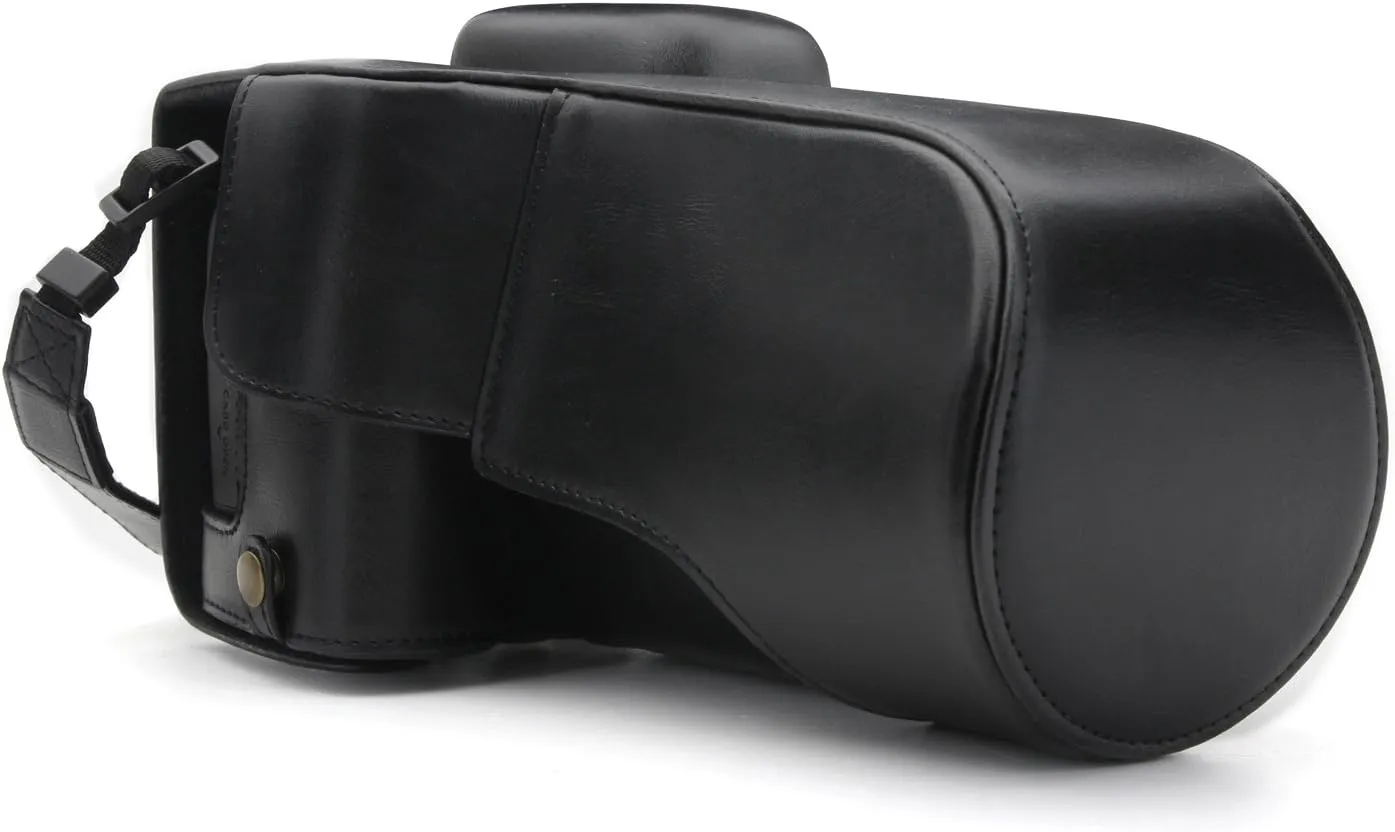 MegaGear MG1226 - Leather Camera Case with Battery Access - T7i, 800D, Kiss X9i, 77D, 9000D (18-135mm) - Black
