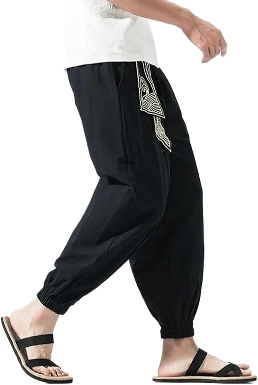 Men Chinese Style Embroidery Kung Fu Harem Pants Male Japanese Sports Casual Trousers