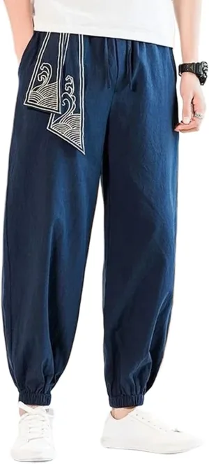 Men Chinese Style Embroidery Kung Fu Harem Pants Male Japanese Sports Casual Trousers