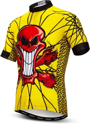 Men Cycling Jersey Skull Bike Short Sleeve Tops Quick-Dry Reflective 3-Pockets S-3XL