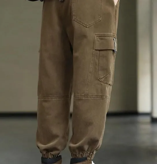 Men Outdoor Harem Trousers Multi-Pockets Sweatpants Cotton Baggy Cargo Pants