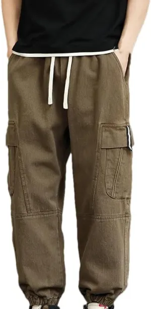 Men Outdoor Harem Trousers Multi-Pockets Sweatpants Cotton Baggy Cargo Pants
