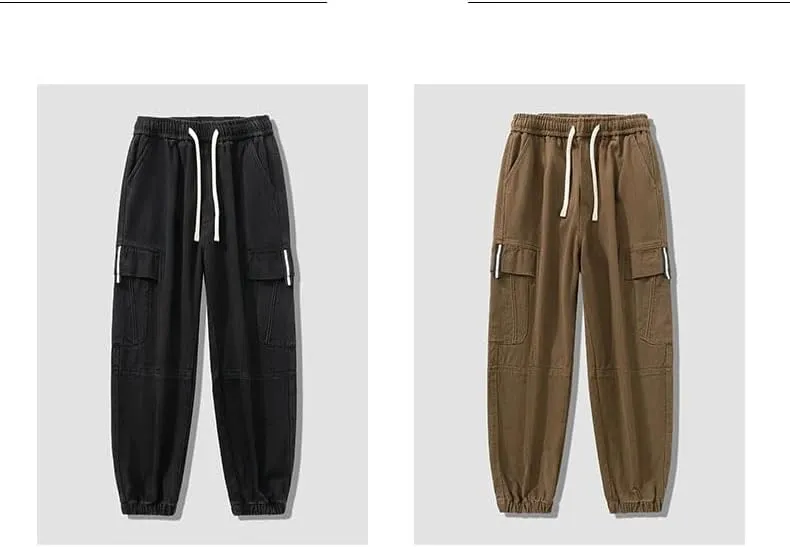 Men Outdoor Harem Trousers Multi-Pockets Sweatpants Cotton Baggy Cargo Pants