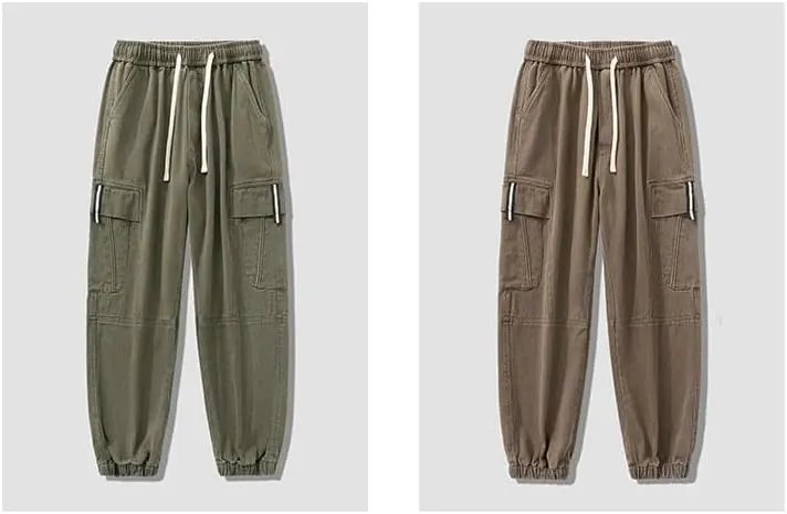 Men Outdoor Harem Trousers Multi-Pockets Sweatpants Cotton Baggy Cargo Pants