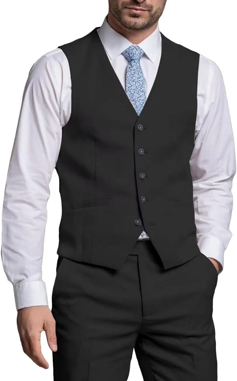Mens 2 Piece Suit Slim Fit Formal Groomsmen Vest Pants Suit Set Wedding Single-Breasted V-Neck Vest and Pants