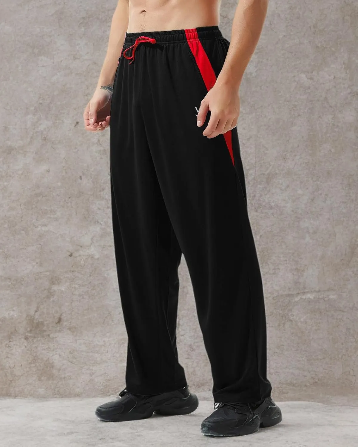 Mens Athletic Pants with Zipper Pockets Open Bottom Lightweight Sweatpants, for Workout, Running, Gym, Training