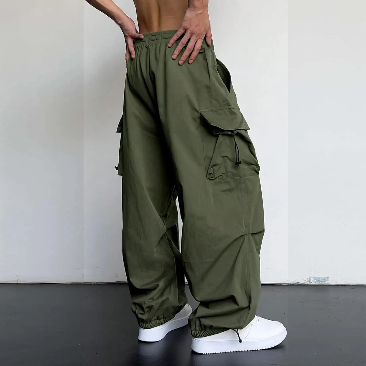 Mens Baggy Cargo Pants, Parachute Pants Causal Loose Fit Joggers, Trendy Harem Pants, Hip Hop Streetwear with Pockets