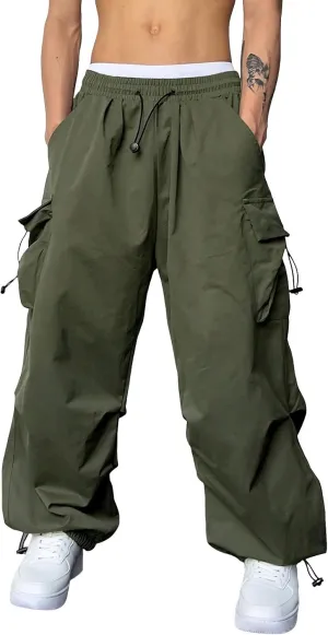 Mens Baggy Cargo Pants, Parachute Pants Causal Loose Fit Joggers, Trendy Harem Pants, Hip Hop Streetwear with Pockets