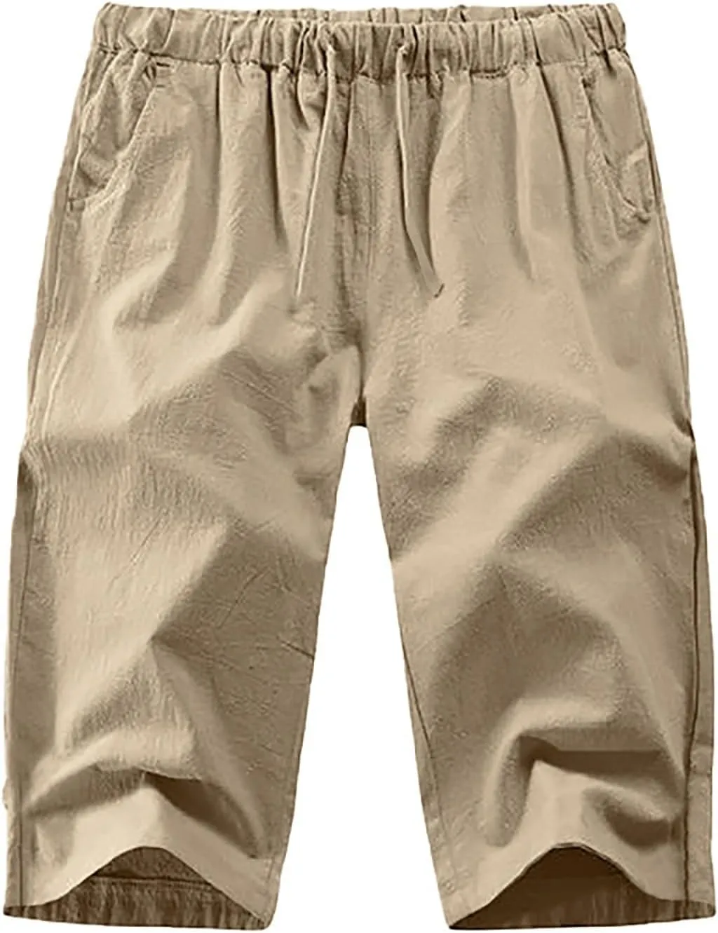 Mens Capri Baggy Harem Pants, Casual Linen Pants, Beach Summer Elastic Waist Drawstring Lightweight Linen Short Trousers