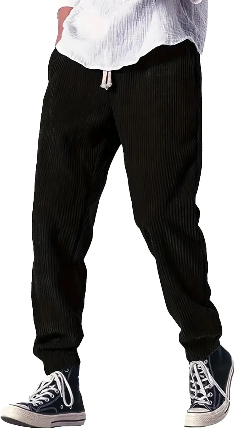 Men's Casual Pants, Beach Summer Elastic Waist Drawstring Pants Lightweight Linen Trousers Ankle Tied Sweatpants for Men