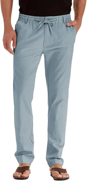 Men's Casual Pants, Waffle Linen Pants, Lightweight Sweatpants Open Bottom Lounge Joggers, Loose Fit Beach Summer Pants