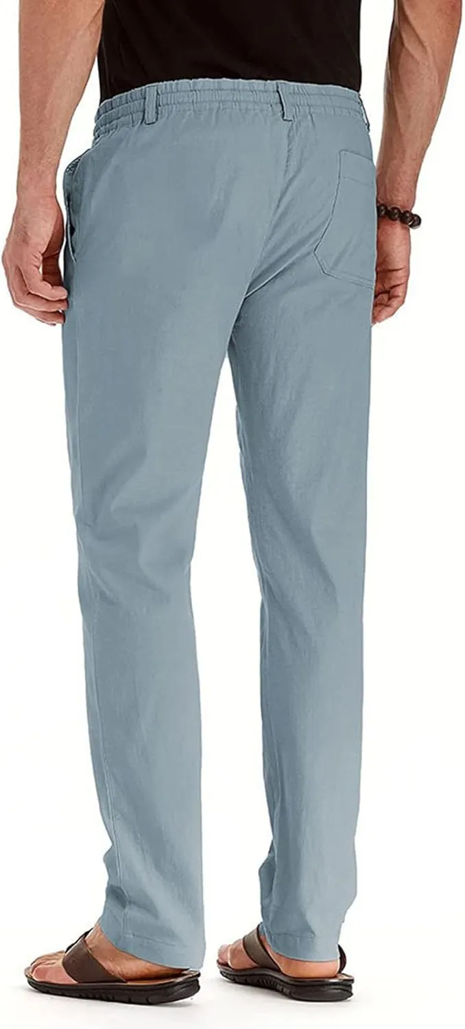 Men's Casual Pants, Waffle Linen Pants, Lightweight Sweatpants Open Bottom Lounge Joggers, Loose Fit Beach Summer Pants