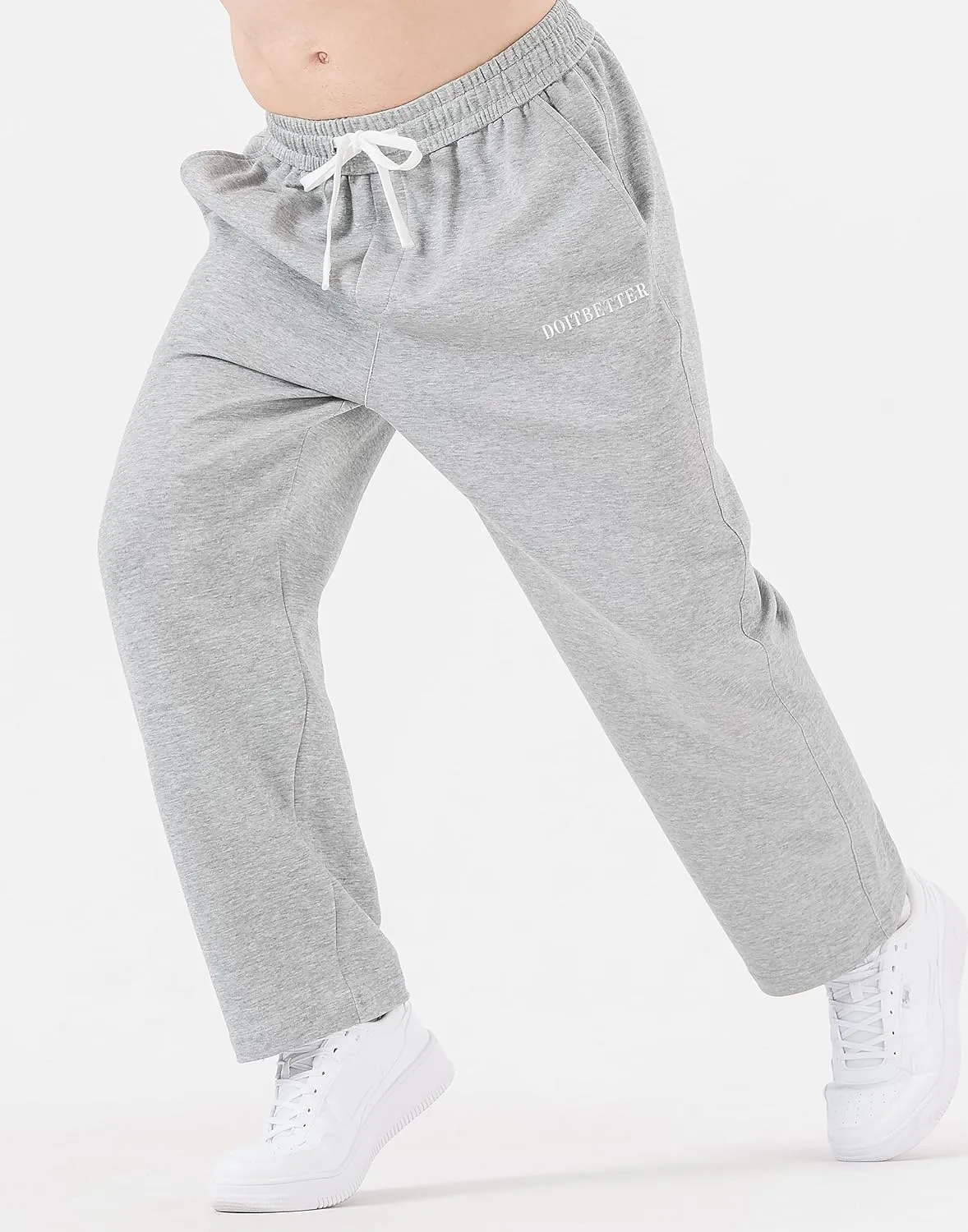 Men's Cotton Sweatpants Loose Fit Baggy Straight Leg Sweat Pants for Men Open Bottom Lounge Yoga Pants with Pockets