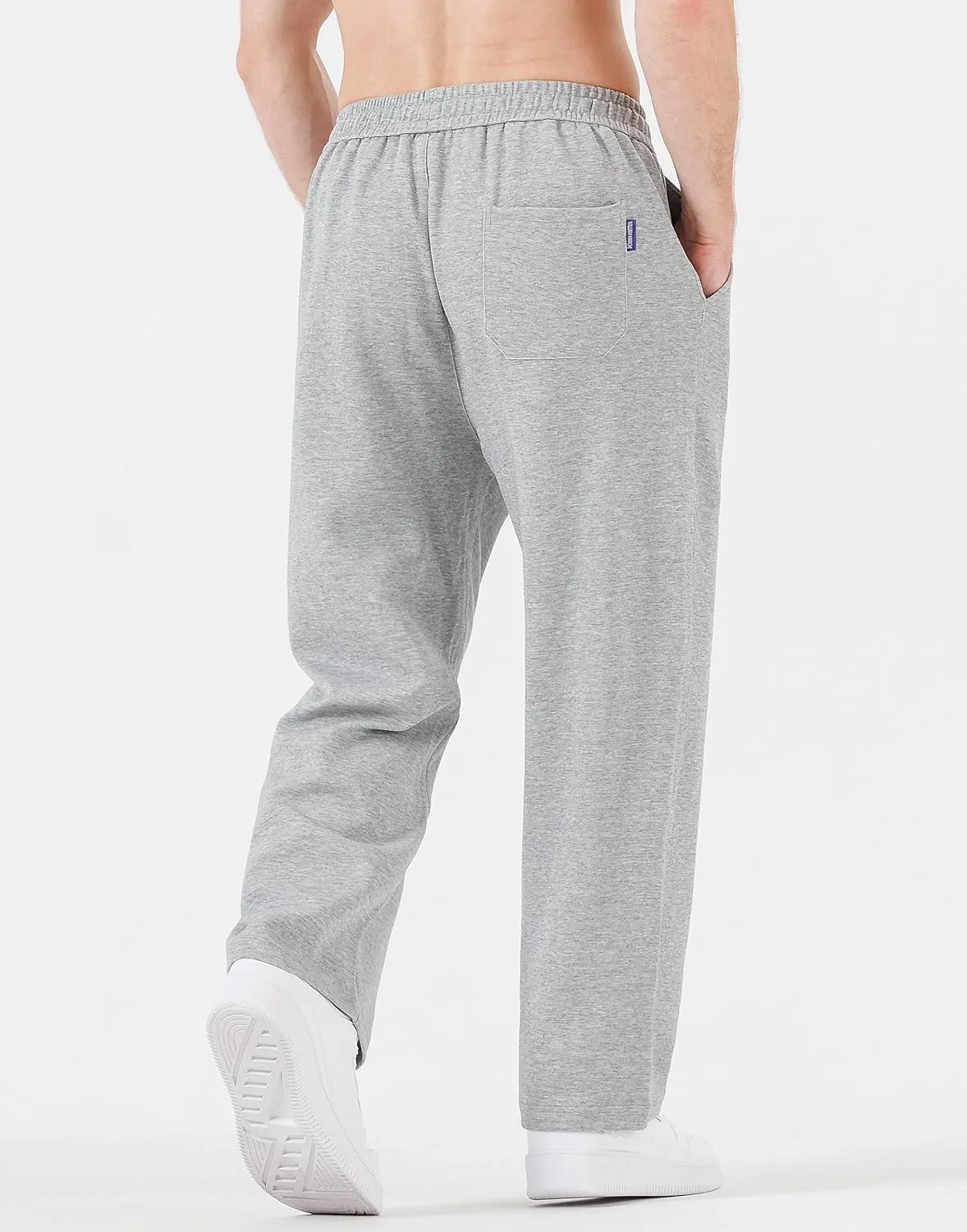 Men's Cotton Sweatpants Loose Fit Baggy Straight Leg Sweat Pants for Men Open Bottom Lounge Yoga Pants with Pockets
