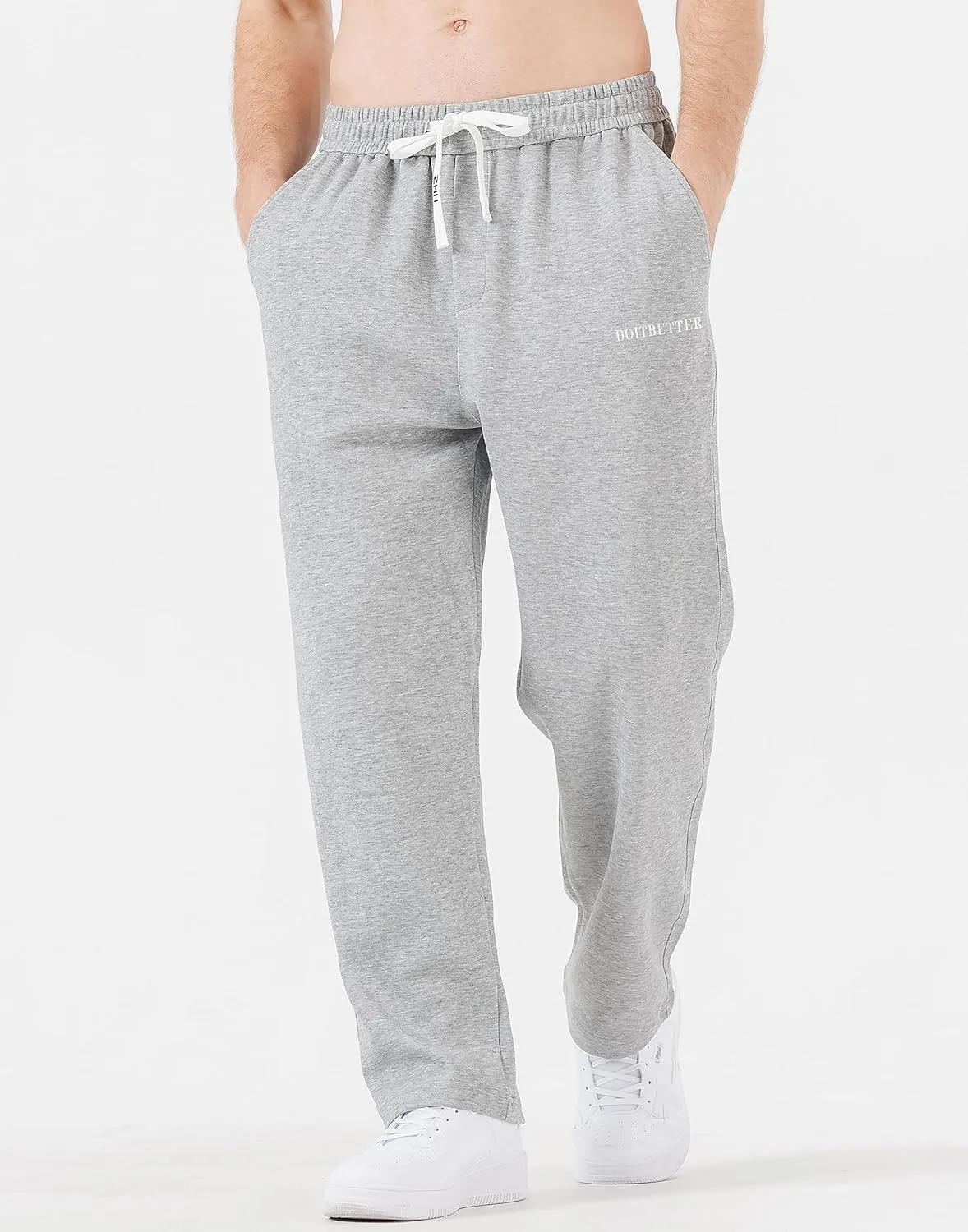 Men's Cotton Sweatpants Loose Fit Baggy Straight Leg Sweat Pants for Men Open Bottom Lounge Yoga Pants with Pockets