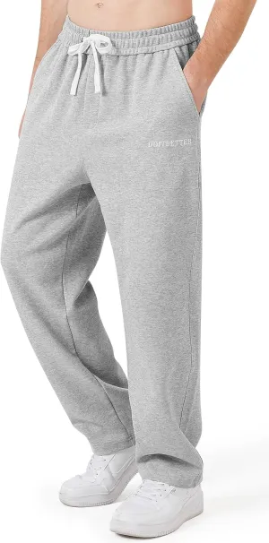 Men's Cotton Sweatpants Loose Fit Baggy Straight Leg Sweat Pants for Men Open Bottom Lounge Yoga Pants with Pockets