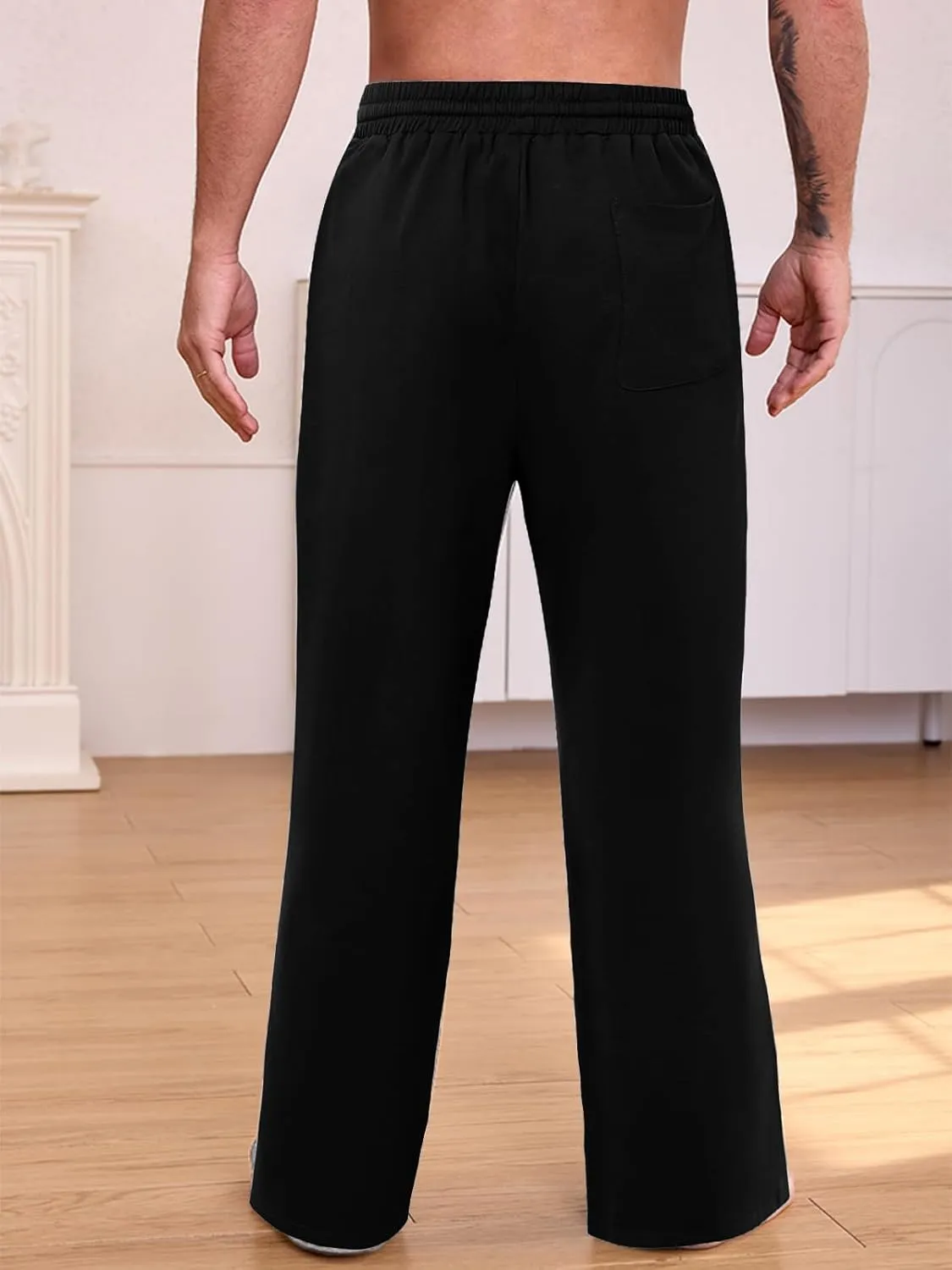 Men's Cotton Yoga Sweatpants Athletic Lounge Pants Open Bottom Casual Loose Sweat Pants for Men with Pockets