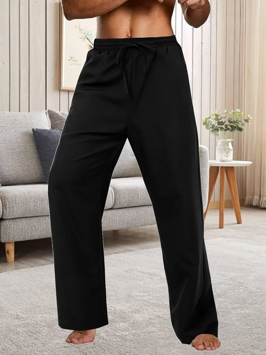 Men's Cotton Yoga Sweatpants Athletic Lounge Pants Open Bottom Casual Loose Sweat Pants for Men with Pockets