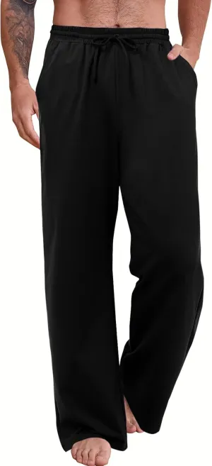 Men's Cotton Yoga Sweatpants Athletic Lounge Pants Open Bottom Casual Loose Sweat Pants for Men with Pockets