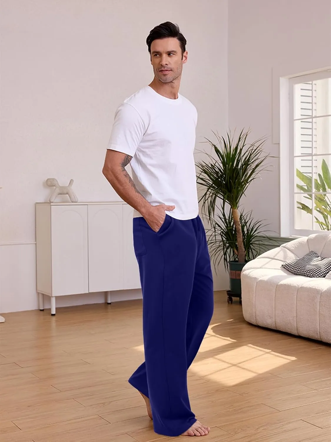 Men's Cotton Yoga Sweatpants Athletic Lounge Pants Open Bottom Casual Loose Sweat Pants for Men with Pockets