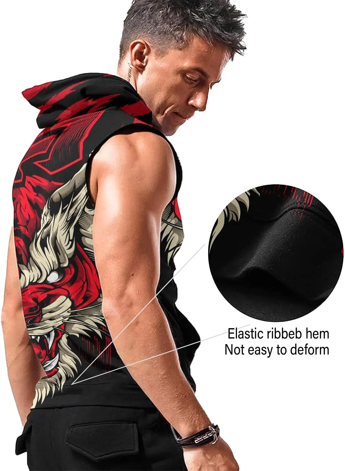 Mens Fashion Muscle Hooded Workout Hooded Tank Tops with Pocket Gym Training Zip Hoodies Sleeveless