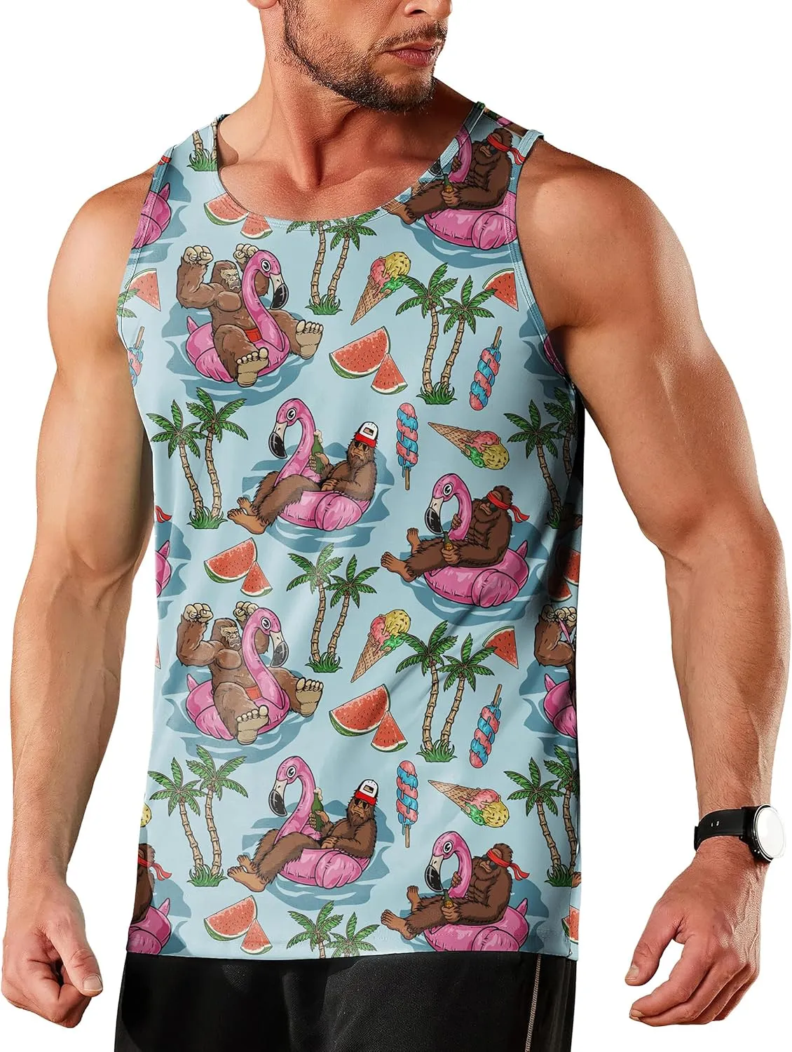 Men's Funny Tank Top Summer Beach Casual Fashion Print Tank Tops for Men Cool Gym Workout Athletic Sleeveless Shirts